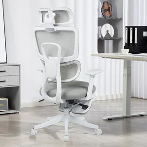 Scaun Ergonomic Premium cu Suport pentru Picioare, Reclinare 145°, Tetieră Reglabilă, Cotiere 3D, Suport Lombar Elastic și Șezut cu adâncime reglabilă, Gri