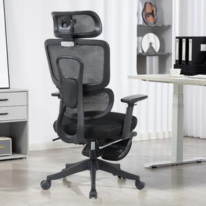 Scaun Ergonomic Premium cu Suport pentru Picioare, Reclinare 145°, Tetieră Reglabilă, Cotiere 3D, Suport Lombar Elastic și Șezut cu adâncime reglabilă, Negru