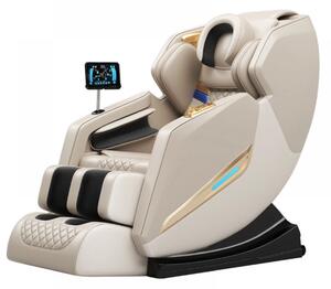 Fotoliu de masaj SULPICIUS, AI voce, Incalzire, Bluetooth, Display, Ecran tactil, Controler rapid cotiera, Zero Gravity, 2 Boxe, Moduri Automate, Suport Picioare extensibil, Piele PU Premium, Bej
