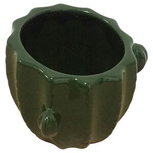 Ghiveci ceramic in forma de cactus, Ø 10 x 10 cm, verde inchis