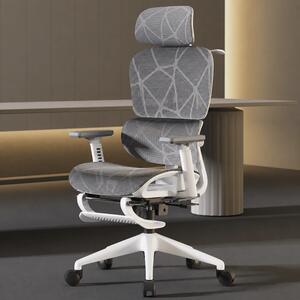 VÉRION PRO MESH – Scaun ergonomic, functie translatie sezut, cotiere reglabile 3D, tetiera 3D, suport lombar reglabil, spătar reglabil inaltime, pivotant, suport picioare, Alb/Gri