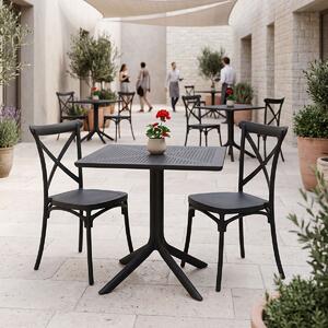 Set 3 piese Masa dining si Scaune Crossie Groovy, Gri inchis, 80x80x74 cm