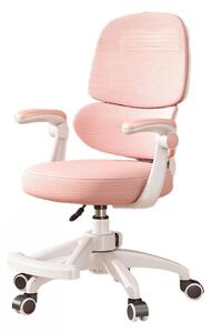 ErgoKids Flexi 608 – Scaun Ergonomic pentru Copii Reglabil, Spatar Dublu cu Suport Lombar, Cotiere Rabatabile, Suport pentru Picioare, Alb/Roz