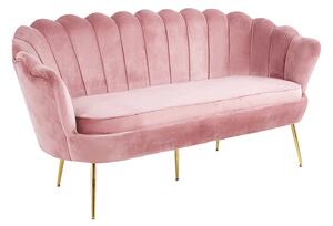 Canapea de lux, 3 locuri, ţesătură de catifea roz / crom auriu, stil Art-deco, NOBLIN