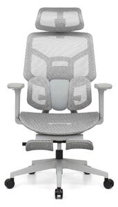 Scaun Ergonomic AirMesh Pro E399-H – Full Mesh, Suport Lombar Reglabil pe Înălțime, Cotiere 4D, Tetiera 3D, Reclinare Automată, Suport Picioare, Gri