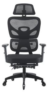 RESIGILAT- Scaun ergonomic, cotiere 3D, suport lombar adaptiv, spătar reglabil pe inaltime, tetiera 3D, suport pentru picioare, pivotant, Mesh, Negru