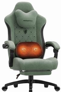 DOWINX Scaun gaming, ergonomic, Incalzire si Masaj cu Role in perna lombara, Șezut cu Arcuri Metalice și Spumă, rabatabil 90°-135°, Suport picioare, rezistent 150 kg, material textil, Verde