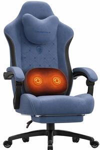 DOWINX Scaun gaming, ergonomic, Incalzire si Masaj cu Role in perna lombara, Șezut cu Arcuri Metalice și Spumă, rabatabil 90°-135°, Suport picioare, rezistent 150 kg, material textil, Albastru
