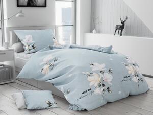 Lenjerie de pat din bumbac flanelat Culoare Albastru, BLOMSTER + husa de perna 40x50 cm Gratuit