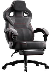 DOWINX Scaun gaming, ergonomic, suport lombar cu masaj, Șezut cu Arcuri Metalice și Spumă, Spătar înalt, rabatabil 90°-145°, Suport picioare, rezistent 150 kg, material PU respirabil, Negru