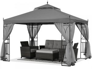 ABCCANOPY Foișor de gradina 3.05x3.05 m - Foișor exterior cu cadru din oțel și plasă de țânțari pentru gazon, curte, grădină, terasă, Gri