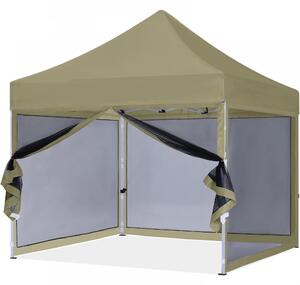 ABCCANOPY – Cort pavilion pliabil 3x3 m, cu pereți Mesh anti-insecte, înălțime reglabilă (3 trepte), impermeabil, protecție UV, Kaki