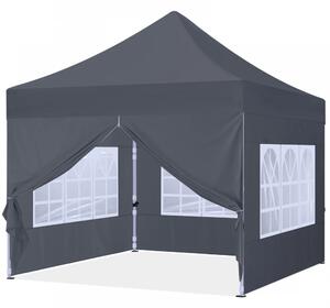 ABCCANOPY – Cort pliabil 3x3 m, înălțime reglabilă 3 trepte, pereți cu ferestre transparente, impermeabil, protecție împotriva zăpezii și ploii, Gri