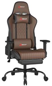 Scaun gaming, Pernă lombară cu Masaj vibrator, Suport pentru picioare, Cotiere 2D, piele PU, Maro