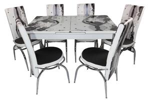 Set masă extensibilă Alina cu 6 scaune imprimate