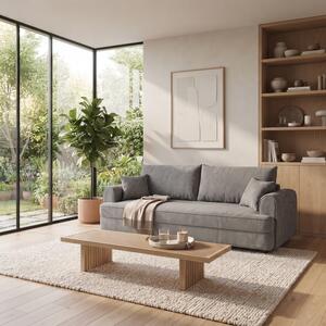 Canapea extensibila 3 locuri cu spatiu de depozitare Storida, Gri, 94x255x92 cm