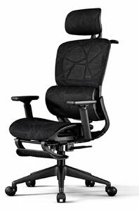 Scaun ergonomic, functie translatie sezut, cotiere reglabile 3D, tetiera 3D, suport lombar 3D Adaptive, pivotant, suport picioare, Negru