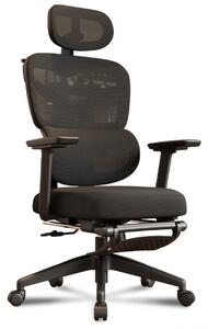 Scaun ergonomic, Sezut Translatie, Cotiere 6D, Tetiera 6D, Suport Lombar Adaptiv, Spătar reglabil inaltime, pivotant, suport picioare, sezut buretat, Negru