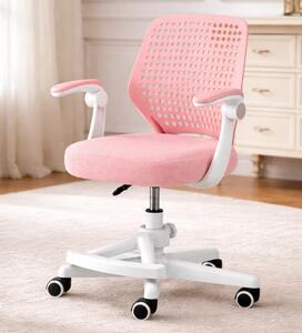 Scaun ergonomic copii, Reglabil pe inaltime, Cotiere rabatabile 2D, Roti blocare automata, baza PP, Roz