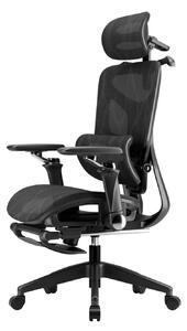 Scaun ergonomic, translatie sezut, cotiere 6D, tetiera 3D, suport lombar reglabil, pivotant, suport pentru picioare, Negru