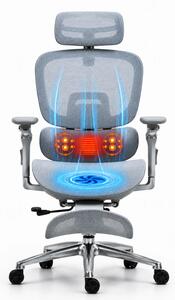 VIGOCHAIR ULTRA PRO VENT/ROLLER Scaun ergonomic, sezut cu ventilatie, spatar reglare verticala, suport lombar cu role masaj si incalzire, sezut translatie, cotiere 6D, suport picioare, Full Mesh, Gri