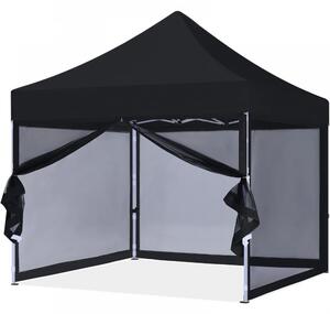 ABCCANOPY – Cort pavilion pliabil 3x3 m, cu pereți Mesh anti-insecte, înălțime reglabilă (3 trepte), impermeabil, protecție UV, Negru