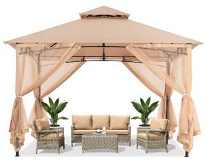 ABCCANOPY Foișor de gradina 3.3x3.3 m - Foișor exterior cu cadru din oțel și plasă de țânțari pentru gazon, curte, grădină, terasă, Kaki