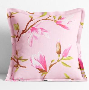 Goldea față de pernă 100% bumbac cu tiv decorativ - model 073 magnolii roz 30 x 50 cm