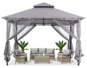 ABCCANOPY Foișor de gradina 3.3x3.3 m - Foișor exterior cu cadru din oțel și plasă de țânțari pentru gazon, curte, grădină, terasă, Gri