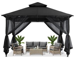 ABCCANOPY Foișor de gradina 3.3x3.3 m - Foișor exterior cu cadru din oțel și plasă de țânțari pentru gazon, curte, grădină, terasă, Negru