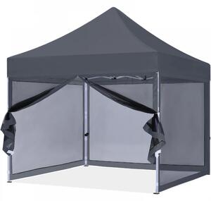 ABCCANOPY – Cort pavilion pliabil 3x3 m, cu pereți Mesh anti-insecte, înălțime reglabilă (3 trepte), impermeabil, protecție UV, Gri