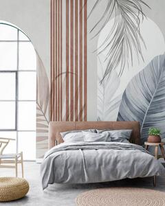 Tapet Compoziție abstractă cu frunze de palmier, arcade geometrice și dungi verticale, Imagini de fundal unice, w10110v1 : Uwalls.ro