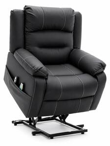 Fotoliu Electric Power Lift&Recliner, ridicare și rabatare, masaj și incalzire, buzunar lateral, telecomenzi, PU, Negru