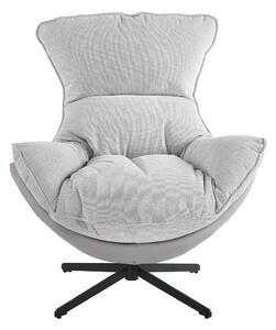 Fotoliu Lounge Rotativ 360° cu Pernă Extra Confort, Tapiterie Linen + PU, Bază Metalică Neagră, Design Modern, Gri