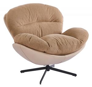 Fotoliu Lounge Rotativ 360° cu Pernă Extra Confort, Tapiterie Linen + PU, Bază Metalică Neagră, Design Modern, Maro