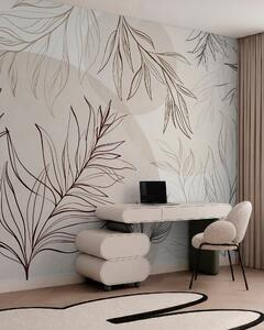 Tapet Desene minimaliste în stil line art reprezentând frunze și vegetație tropicală, forme circulare, Imagini de fundal unice, w10111v1 : Uwalls.ro