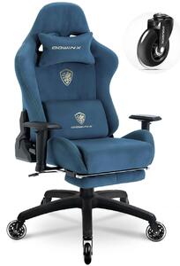 DOWINX 68A - Scaun Gaming Ergonomic, Extra-Lat și Construcție Heavy-Duty, Masaj in perna lombara, Material Textil respirabil, Suport picioare, Roti Silicon, Rezistent 150 kg, Albastru