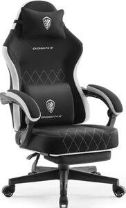 DOWINX 6650F - Scaun Gaming Ergonomic, Masaj in perna lombara, Șezut cu Arcuri Metalice și Spumă, Suport pentru picioare, Rabatabil 90°–135°, Rezistent 136 kg, Material textil, Negru