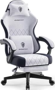DOWINX 6650F - Scaun Gaming Ergonomic, Masaj in perna lombara, Șezut cu Arcuri Metalice și Spumă, Suport pentru picioare, Rabatabil 90°–135°, Rezistent 136 kg, Material textil, Gri