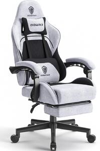 DOWINX 6658B - Scaun Gaming Ergonomic, Masaj in perna lombara, Șezut cu Arcuri Metalice și Spumă, Suport pentru picioare, Rabatabil 90°–135°, Rezistent 130 kg, Material textil, Negru/Gri