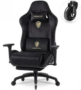 DOWINX 68A - Scaun Gaming Ergonomic, Extra-Lat și Construcție Heavy-Duty, Masaj in perna lombara, Material Textil respirabil, Suport picioare, Roti Silicon, Rezistent 150 kg, Negru
