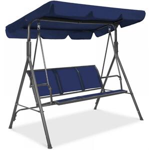 Balansoar de grădină, 3 locuri, cu baldachin și cadru din oțel, Navy Blue