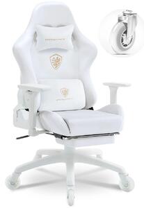 DOWINX 68A - Scaun Gaming Ergonomic, Extra-Lat și Construcție Heavy-Duty, Masaj in perna lombara, Material Textil respirabil, Suport picioare, Roti Silicon, Rezistent 150 kg, Alb