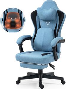 ErgoRelax Pro JD– Scaun Gaming Ergonomic, Masaj Lombar si Incalzire, Spătar Rabatabil 155°, Suport picioare, Material textil, Albastru/Negru