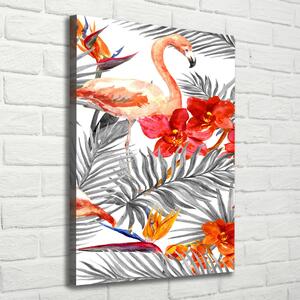 Tablou pe pânză Flamingos și flori