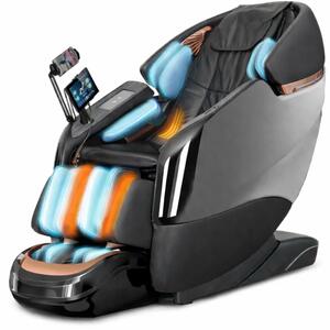Fotoliu de masaj ZEENA INFINITY PRO, AI voce, Incalzire, Bluetooth, Zero Gravity SL-Track Shiatsu, Joystick și suport pentru telefon, Controler rapid cotiera, 2 Boxe, Moduri Automate, Suport Picioare extensibil, Piele PU Premium, Negru