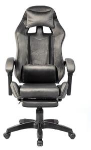 RESIGILAT- Scaun gaming, masaj în perna lombară, suport picioare, textil, Gri