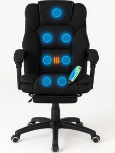 RESIGILAT- Scaun directorial, Masaj si Incalzire in 7 puncte, spatar rabatabil, suport pentru picioare, material textil premium, Negru