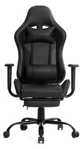 RESIGILAT- Scaun gaming, ergonomic, suport lombar cu masaj, spătar rabatabil 90-150°, suport pentru picioare, rezistent 150 kg, piele PU, Negru