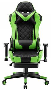 Scaun gaming, masaj in perna lombara, sezut benzi elastice sustinere suplimentara, cotiere 3D, suport picioare, funcție sezlong, 90-180 grade, Negru/Verde